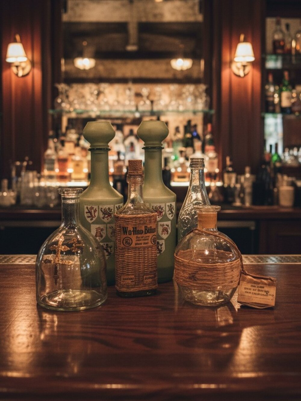 Vintage Apothecary Bottle Decor  | Wa-Hoo Bitters Bottle + Glass Decanters